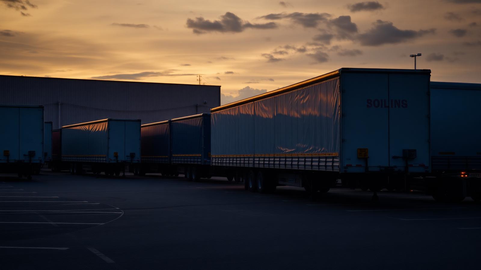 Tautliner trailers lined up at a freight depot